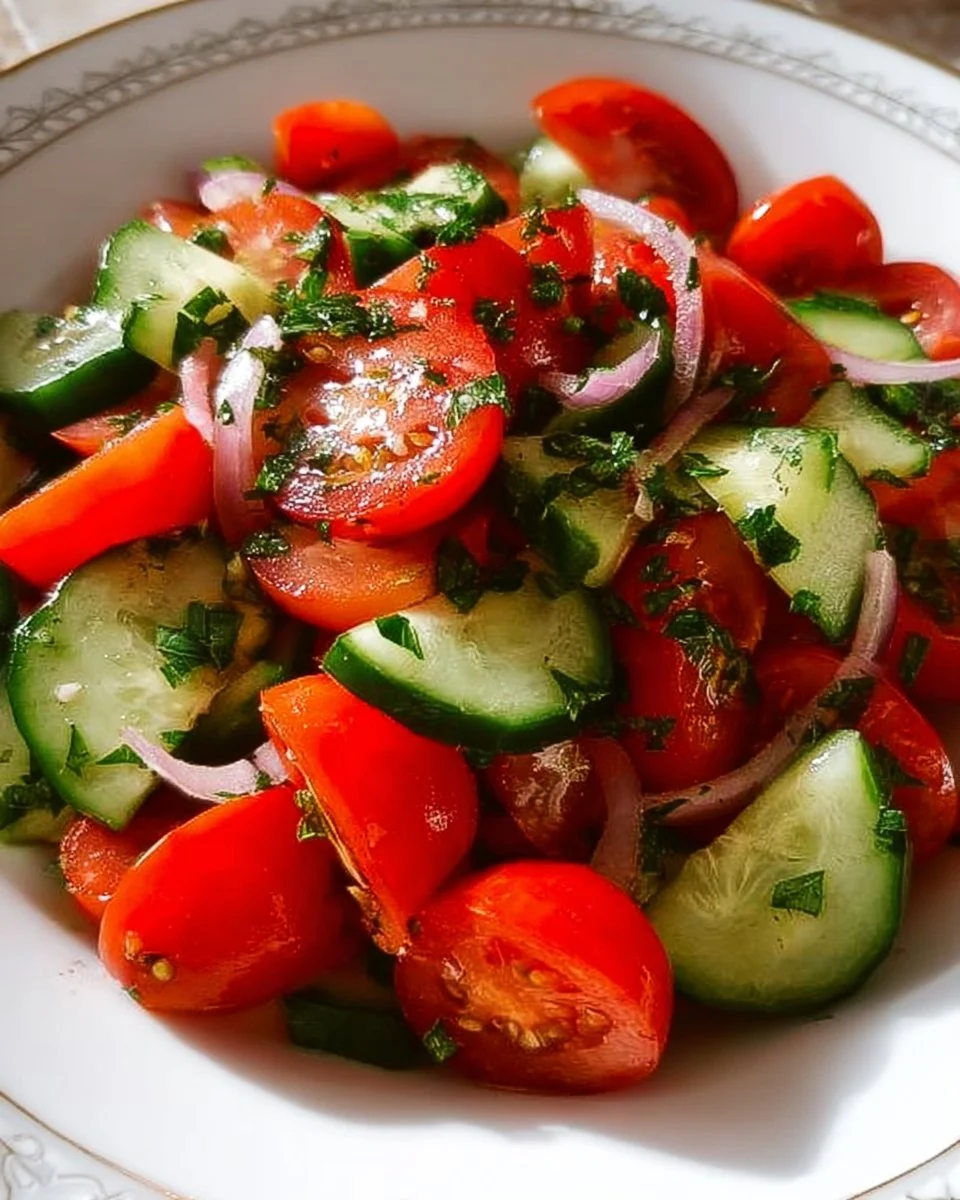 Fresh Cucumber Tomato Salad with vibrant vegetables and herbs
