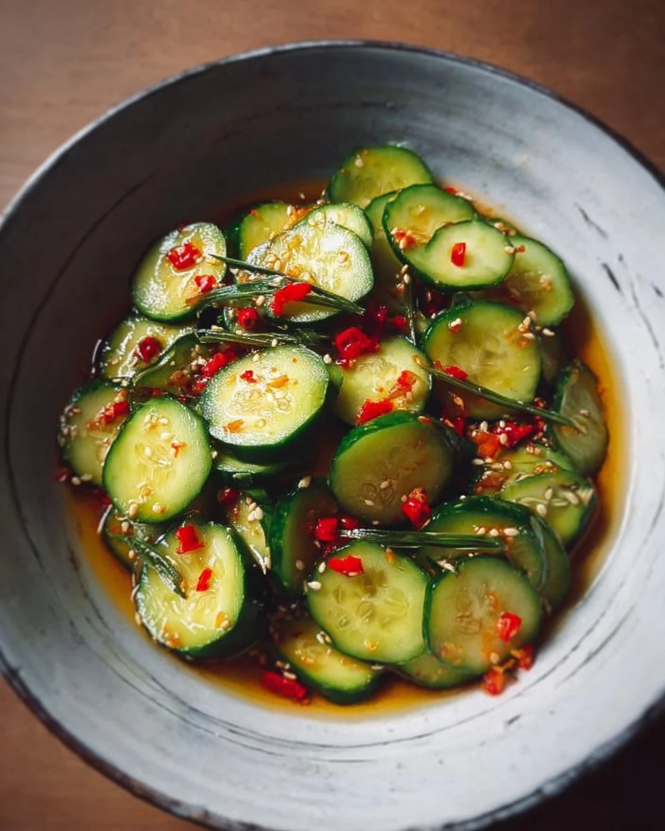Bowl of Easy Asian cucumber salad with fresh ingredients and vibrant colors