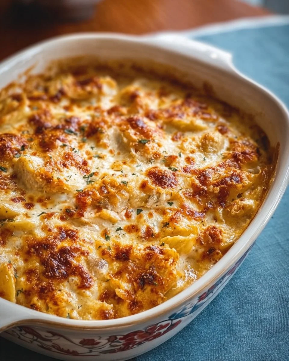 Delicious Easy Crack Chicken Casserole served in a baking dish