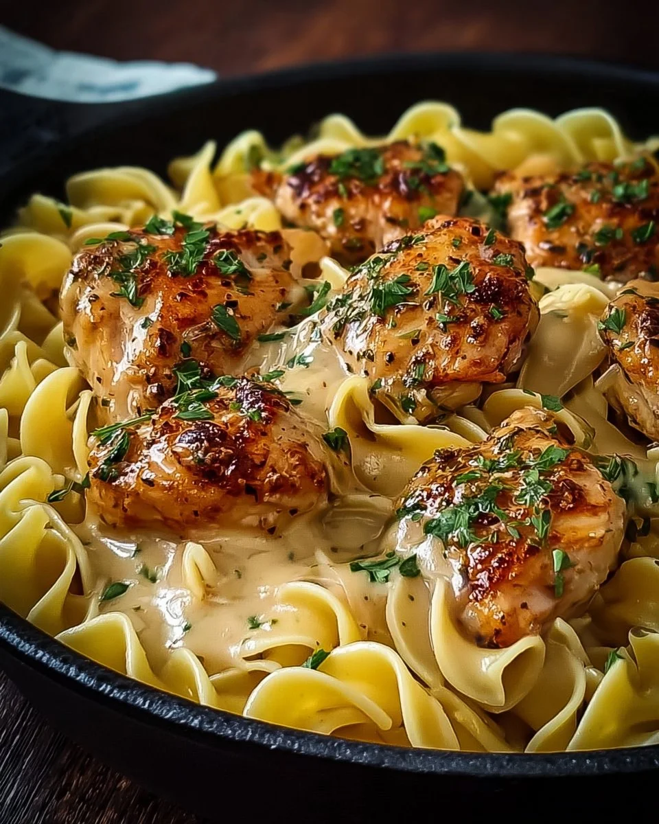 One-pan chicken with buttered noodles, a delicious dinner option