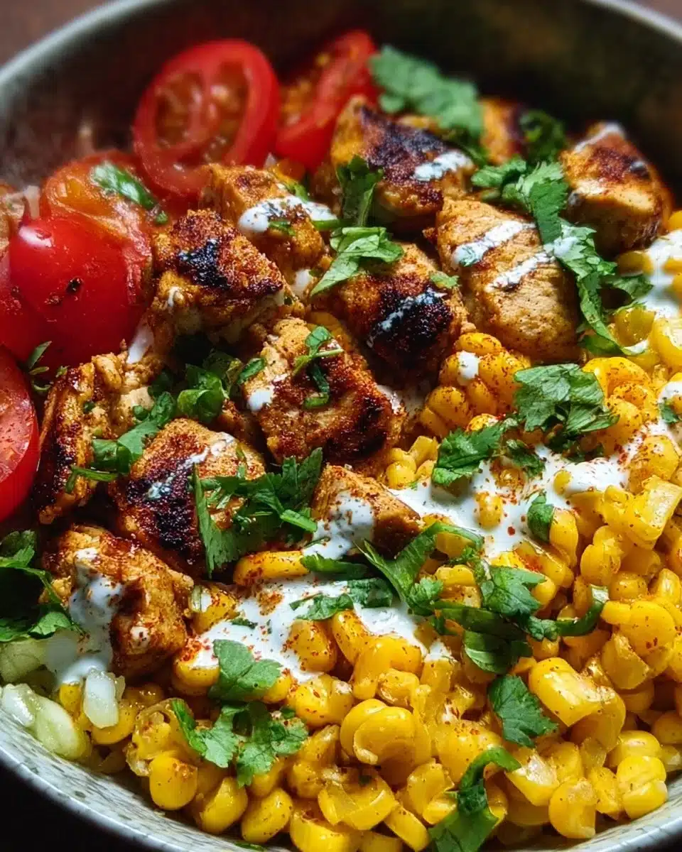 Easy street corn chicken bowl with fresh ingredients and vibrant flavors.