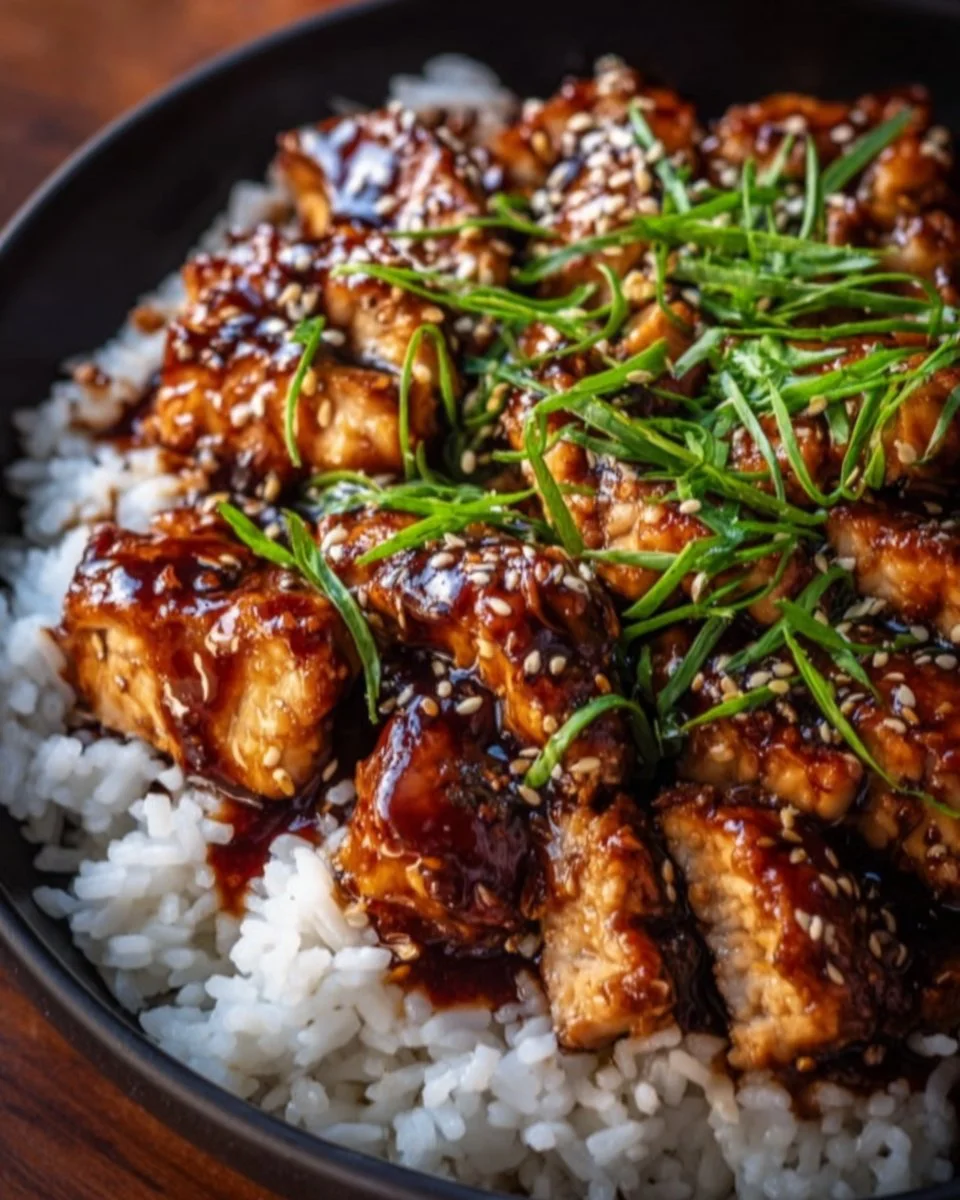 Deliciously cooked Easy Teriyaki Chicken served on a plate with garnishes