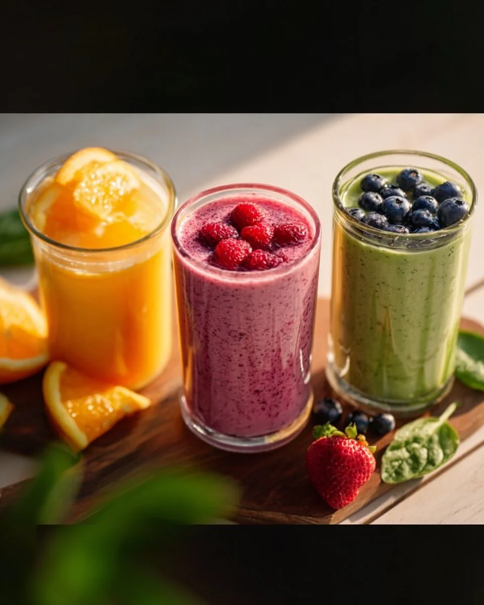 A vibrant green fat-burning smoothie in a glass with fresh fruit and vegetables