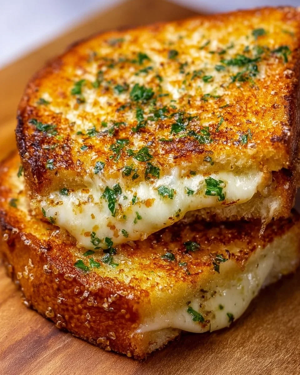 Garlic Bread Grilled Cheese sandwich with crispy edges and melted cheese