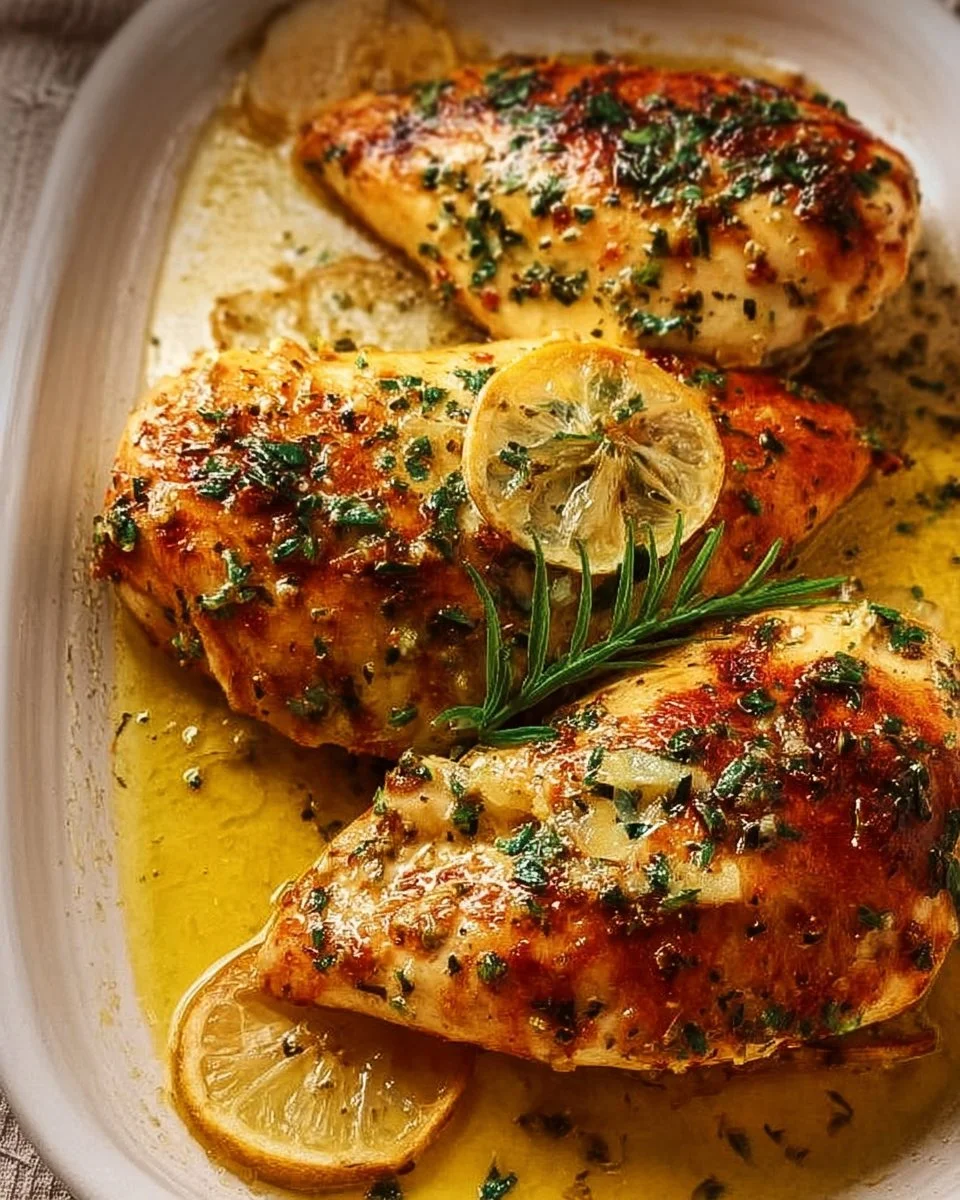 Garlic Butter Baked Chicken Breast served on a plate