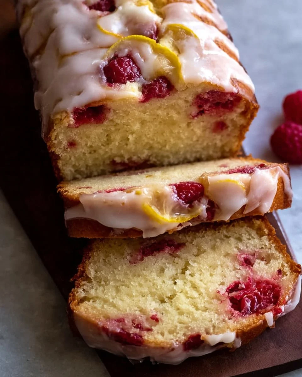 Gluten-free raspberry lemon loaf with fresh raspberries and lemon zest