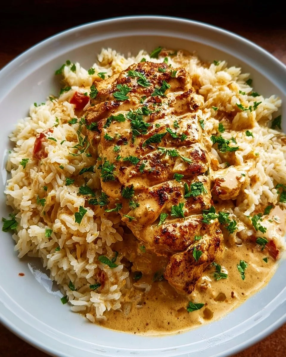 High protein creamy Cajun chicken served over rice in a delicious meal