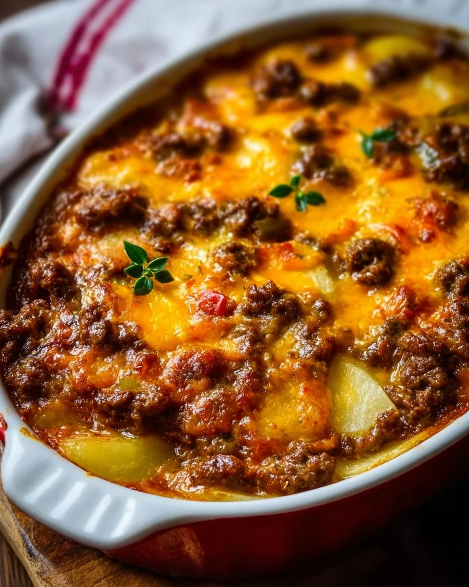 Delicious Hobo Casserole made with ground beef and fresh vegetables