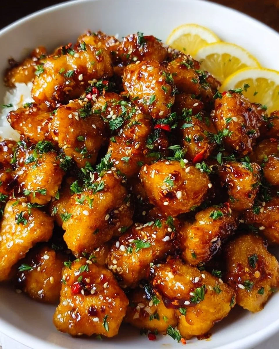Delicious Honey Garlic Chicken Bites served on a plate