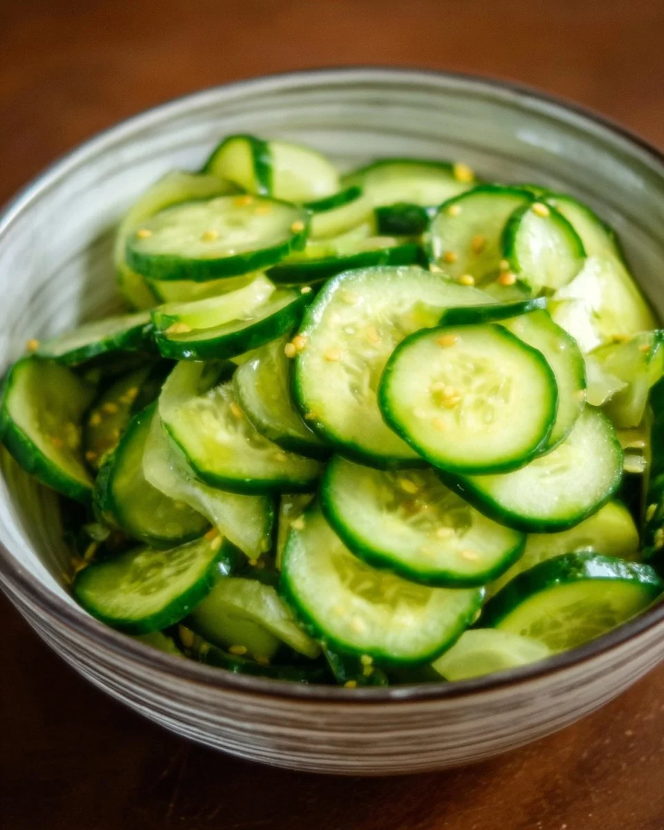 A vibrant bowl of Japanese cucumber salad with sesame and vegetables.
