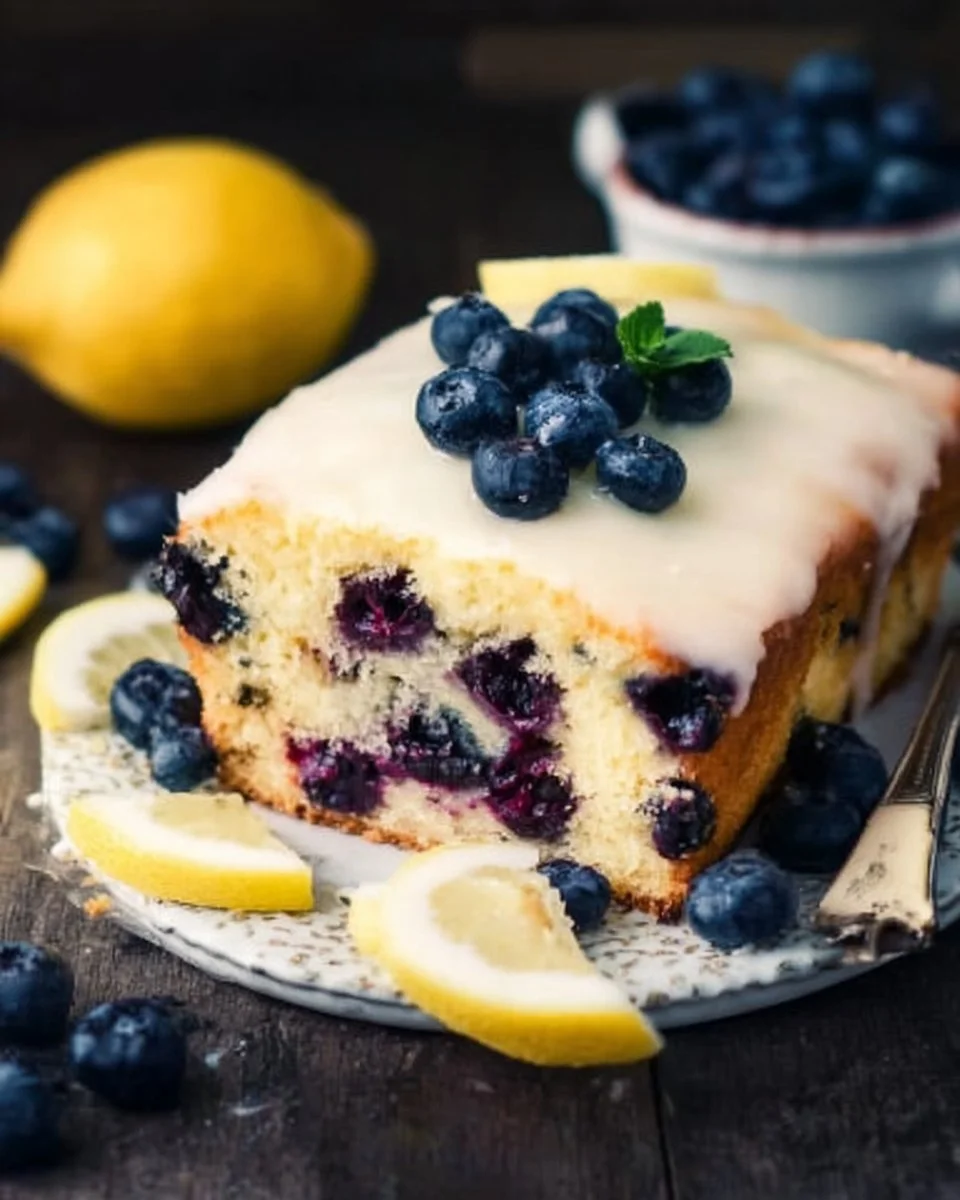 Delicious Lemon Blueberry Cake with fresh blueberries and lemon frosting