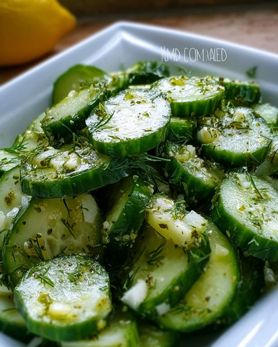 Delicious Lemon Dill Cucumber Salad in a bowl with fresh ingredients.