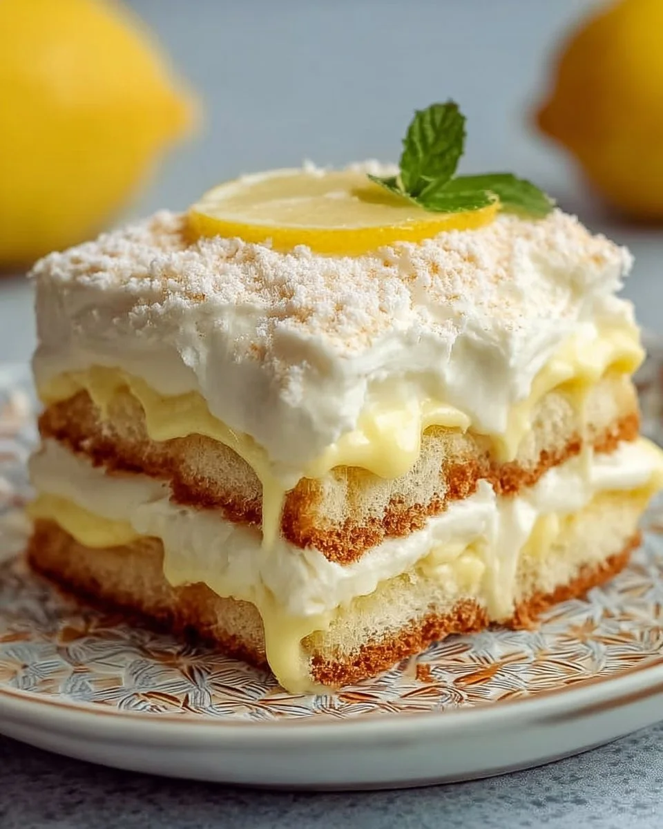 Lemon Limoncello Italian Tiramisu dessert with citrus flavor and coffee layers
