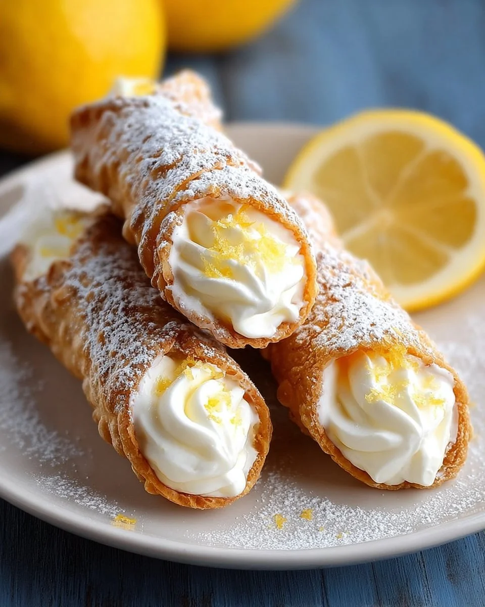 Delicious Lemon Meringue Pie Cannolis filled with lemon cream and topped with meringue