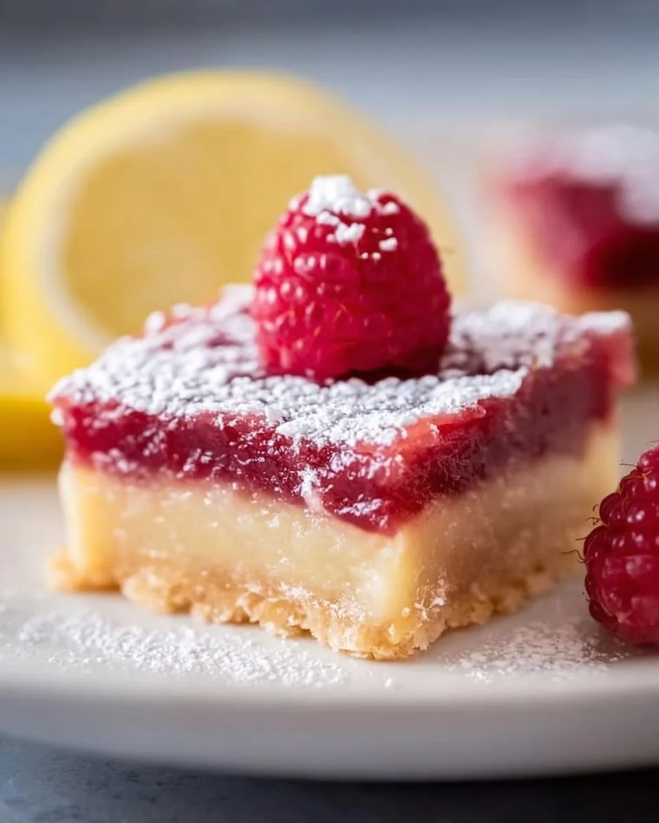 Delicious lemon raspberry bars with a crumbly crust and vibrant fruit topping