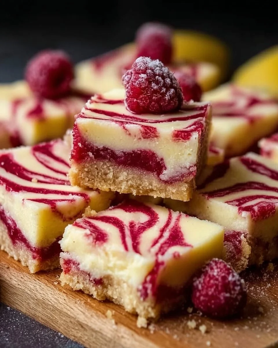 Lemon Raspberry Swirl Bars with vibrant colors and swirled patterns