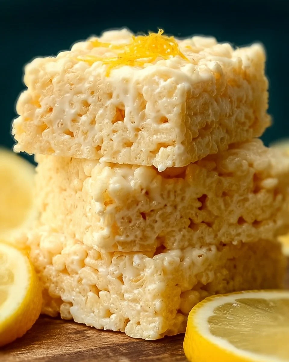 Delicious Lemon Rice Krispy Treats served on a colorful plate