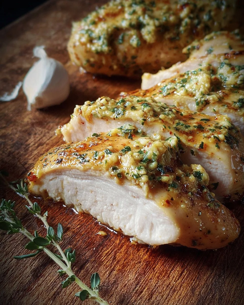 Juicy and tender melt in your mouth chicken breast served with herbs
