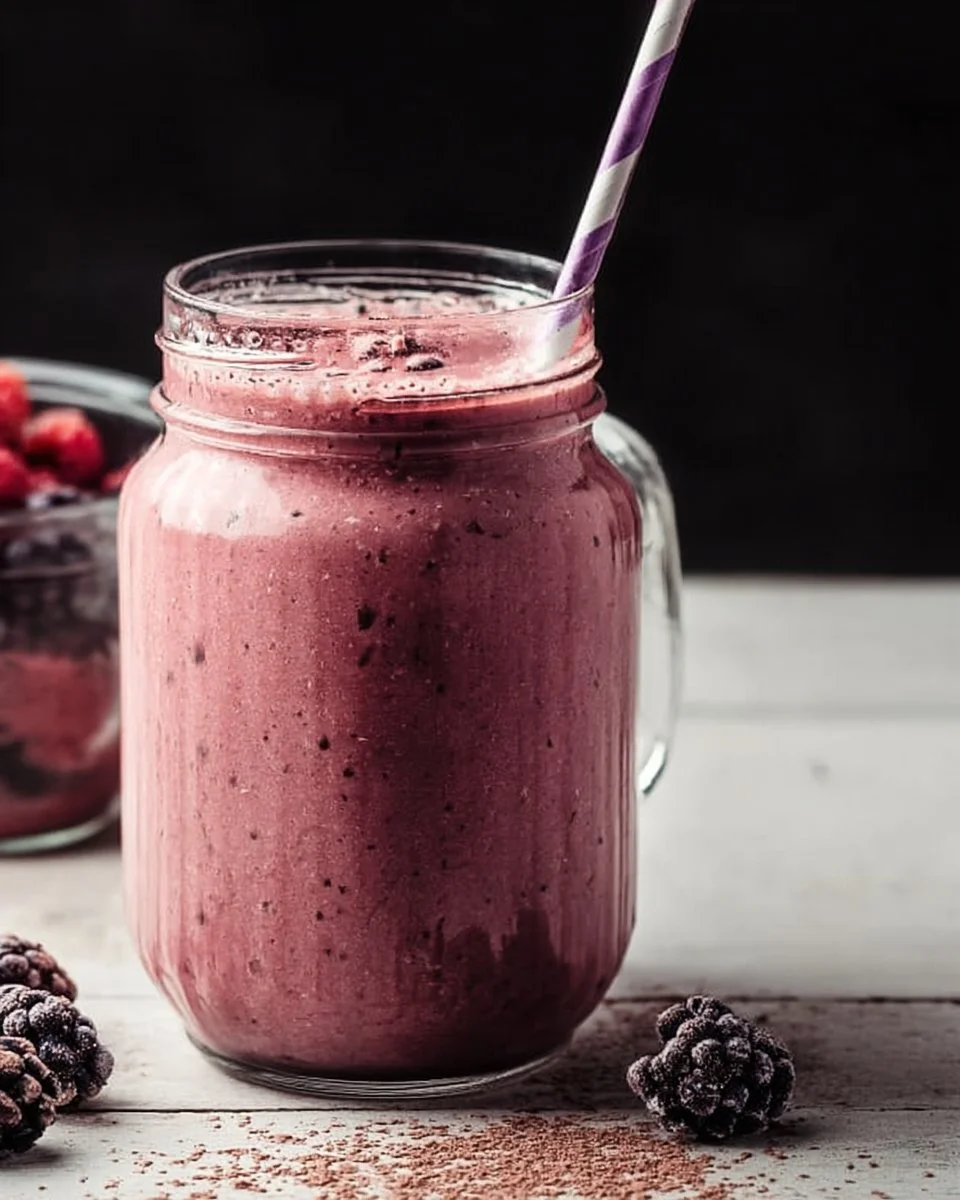 Colorful protein smoothie in a glass with fruits and protein powder