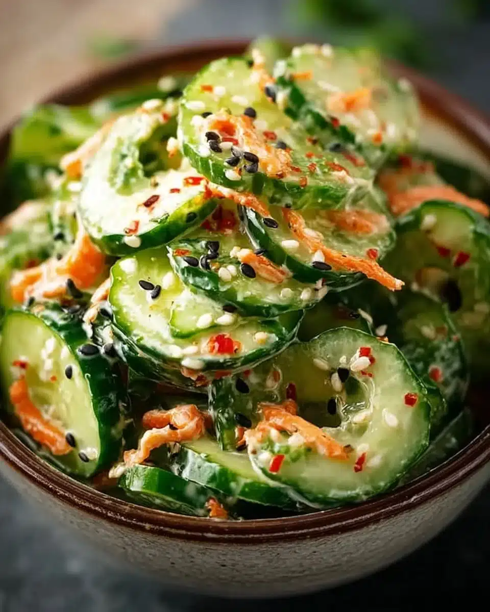 Quick and refreshing California Roll Cucumber Salad served in a bowl