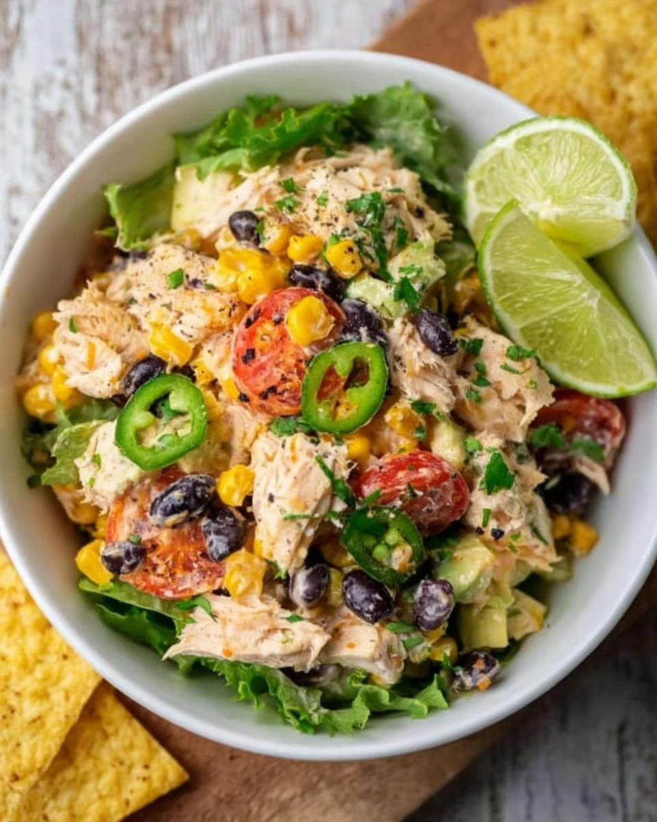 Delicious Southwest Chicken Salad with grilled chicken, vegetables, and dressing.