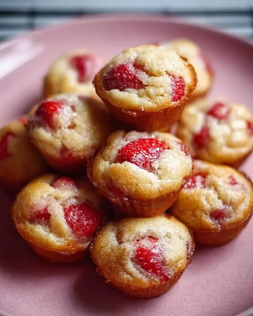 Freshly baked Strawberry Yogurt Mini Muffins in a basket
