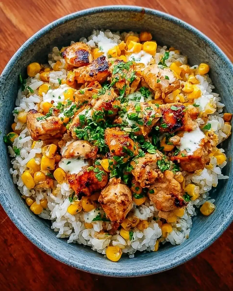 Delicious Street Corn Chicken Rice Bowl with vibrant toppings and flavors