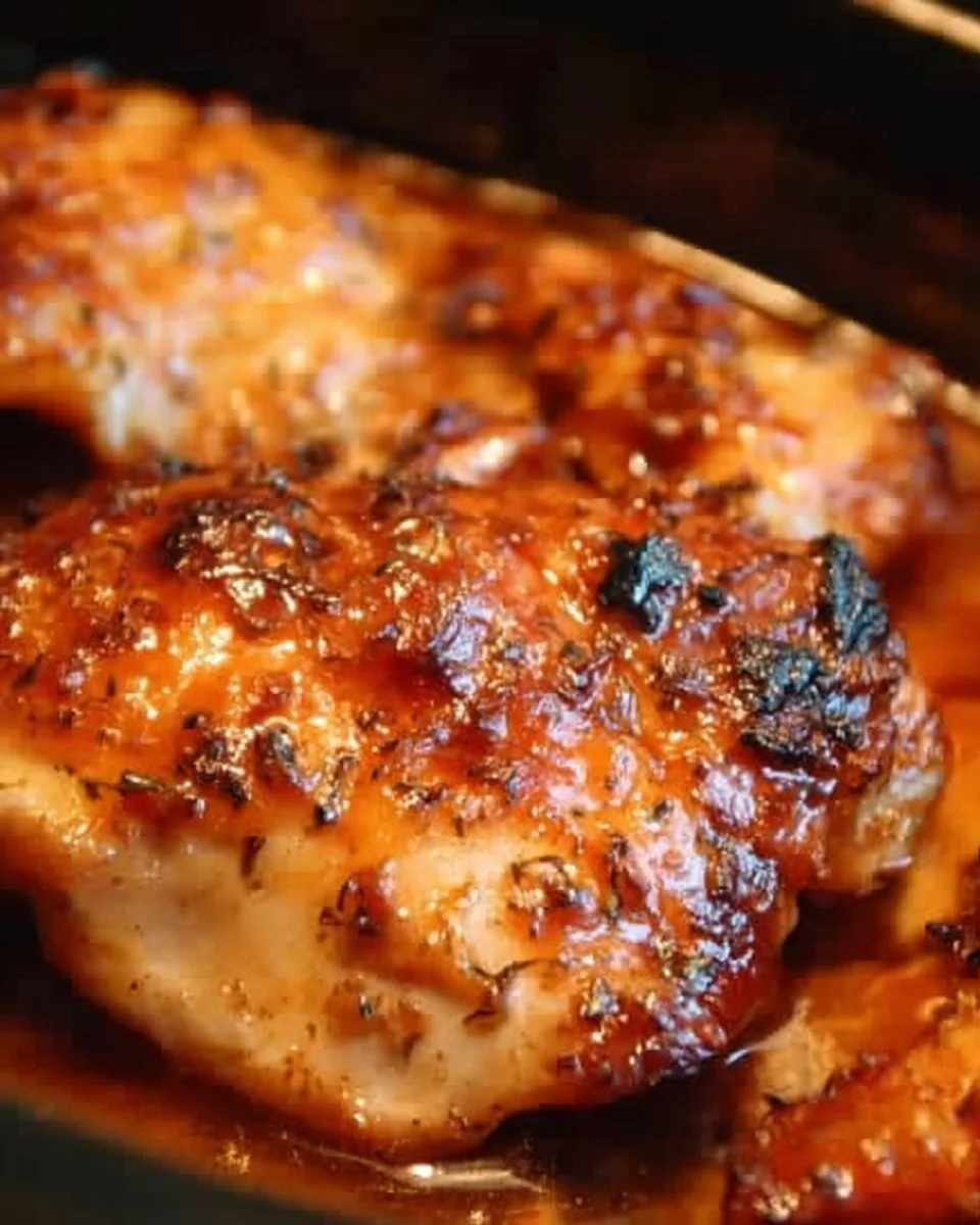 Delicious Sweet Baby Ray’s Crockpot Chicken served on a plate