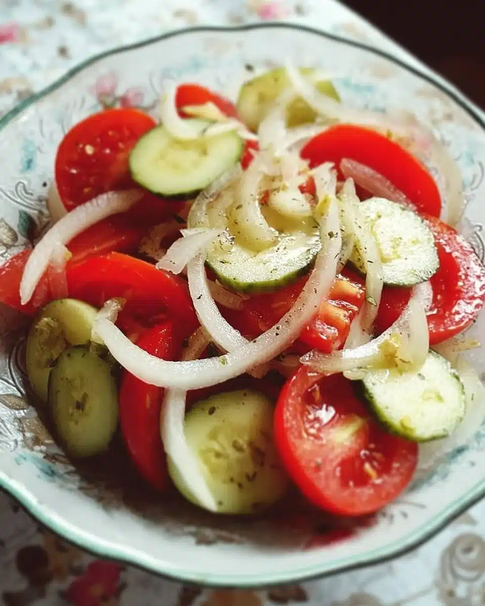 Fresh Tomato, Cucumber, and Onion Salad in a bowl