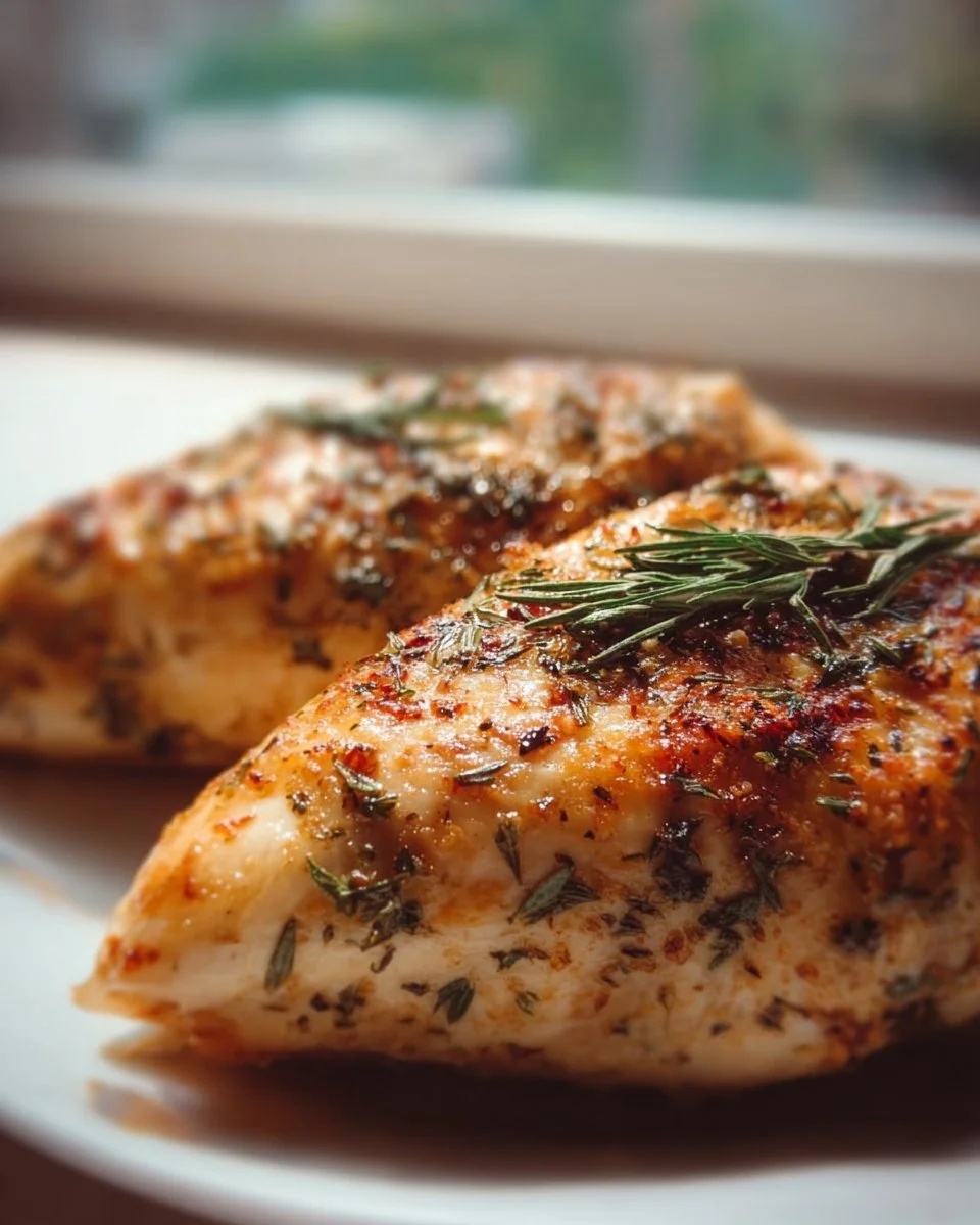 Juicy baked chicken breast served with a side of vegetables