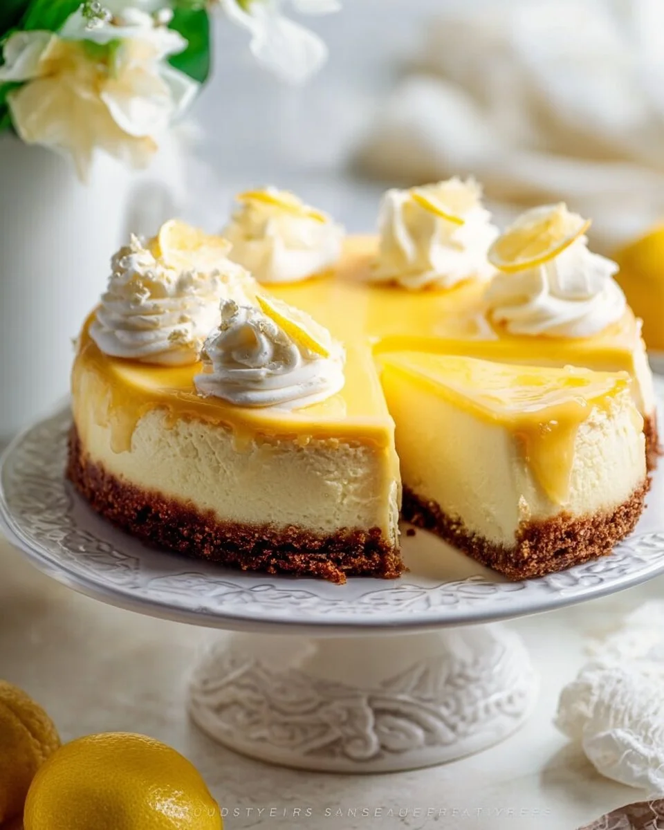 Bright and sunny New York-style lemon cheesecake with a graham cracker crust, melt in your mouth…