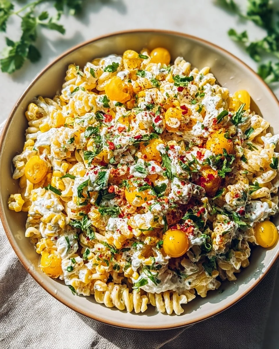 Tasty Elote Pasta Salad with Greek Yogurt - Moana's Kitchen