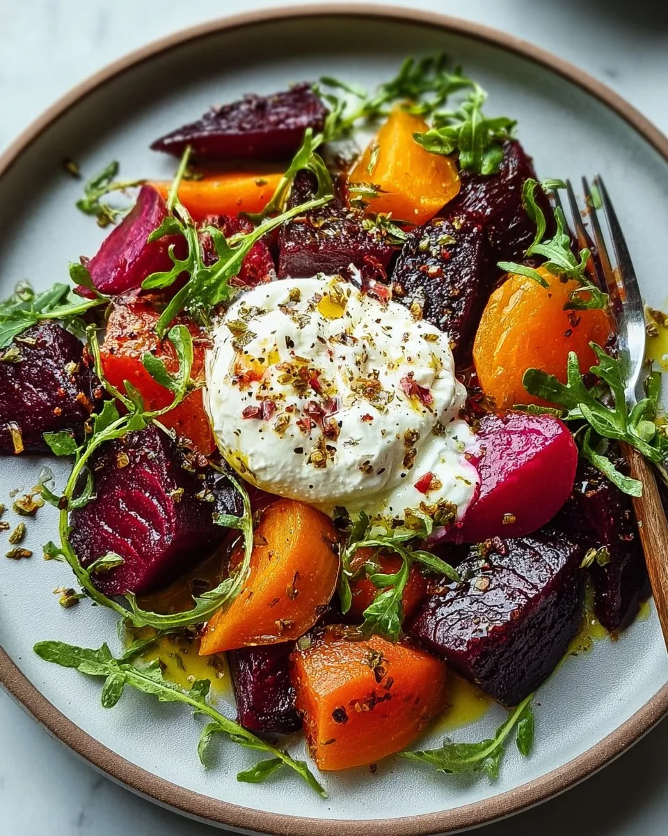 Roasted Beets and Carrots Salad with Burrata
