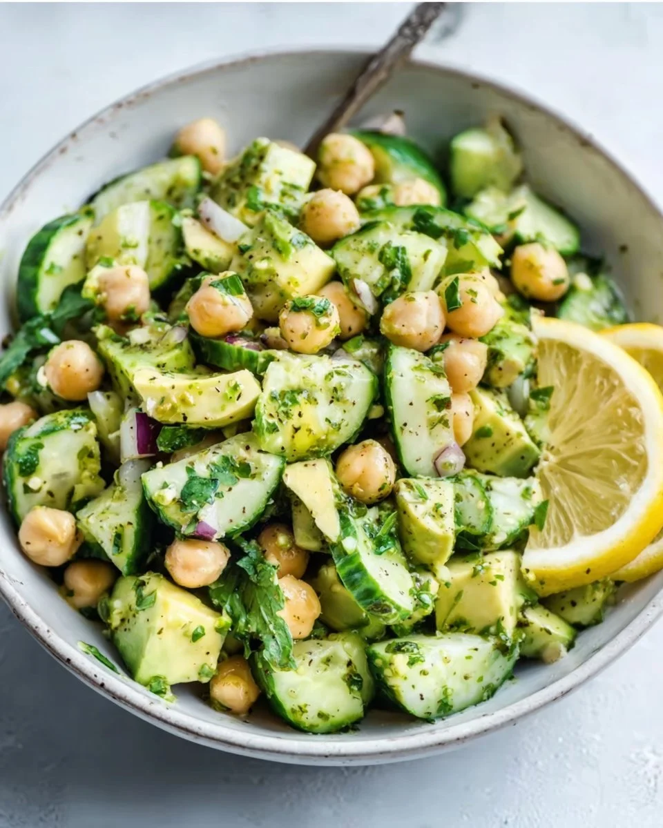 Chickpea Avocado Cucumber Salad with Lemon Dressing