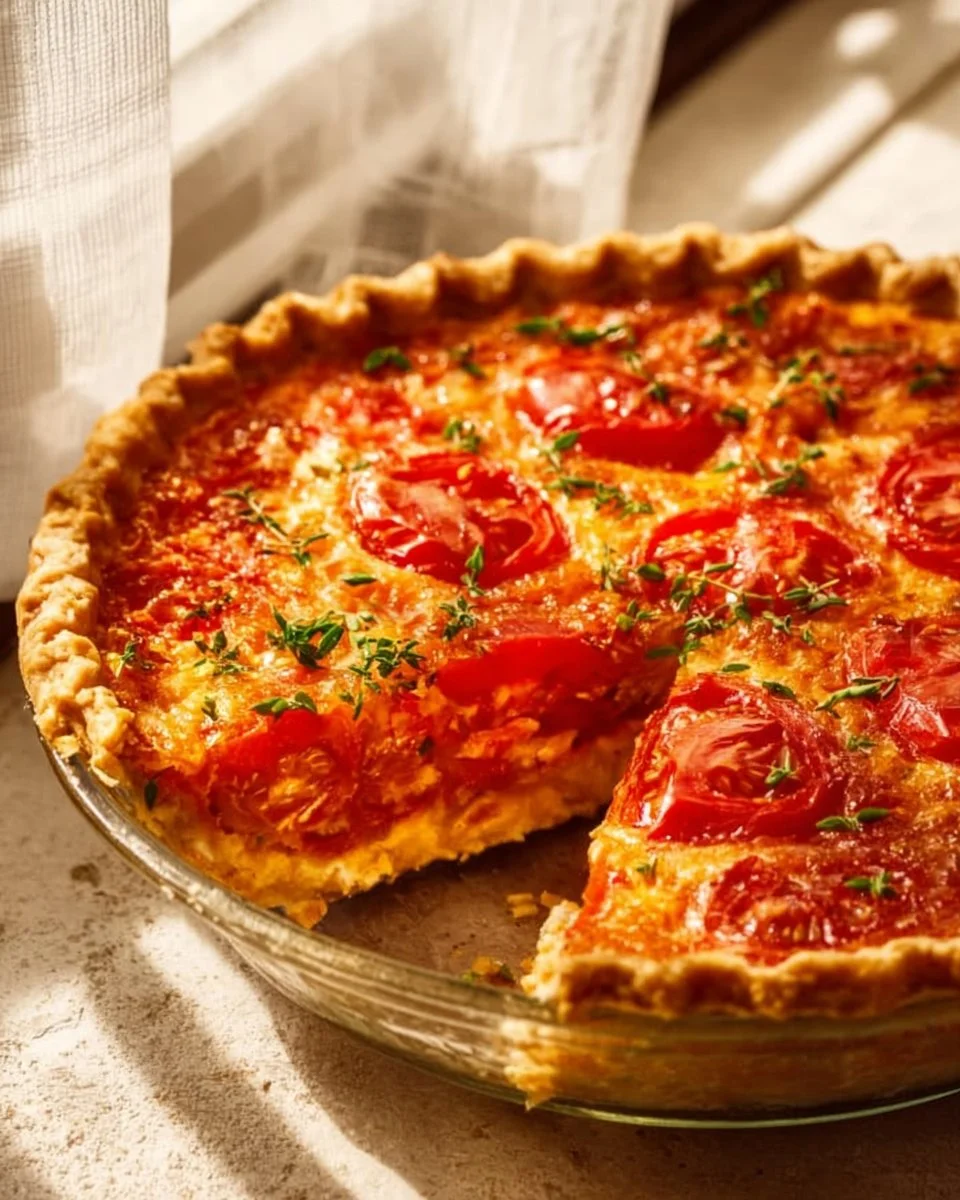 Brenda Gantt's savory tomato pie freshly baked and garnished