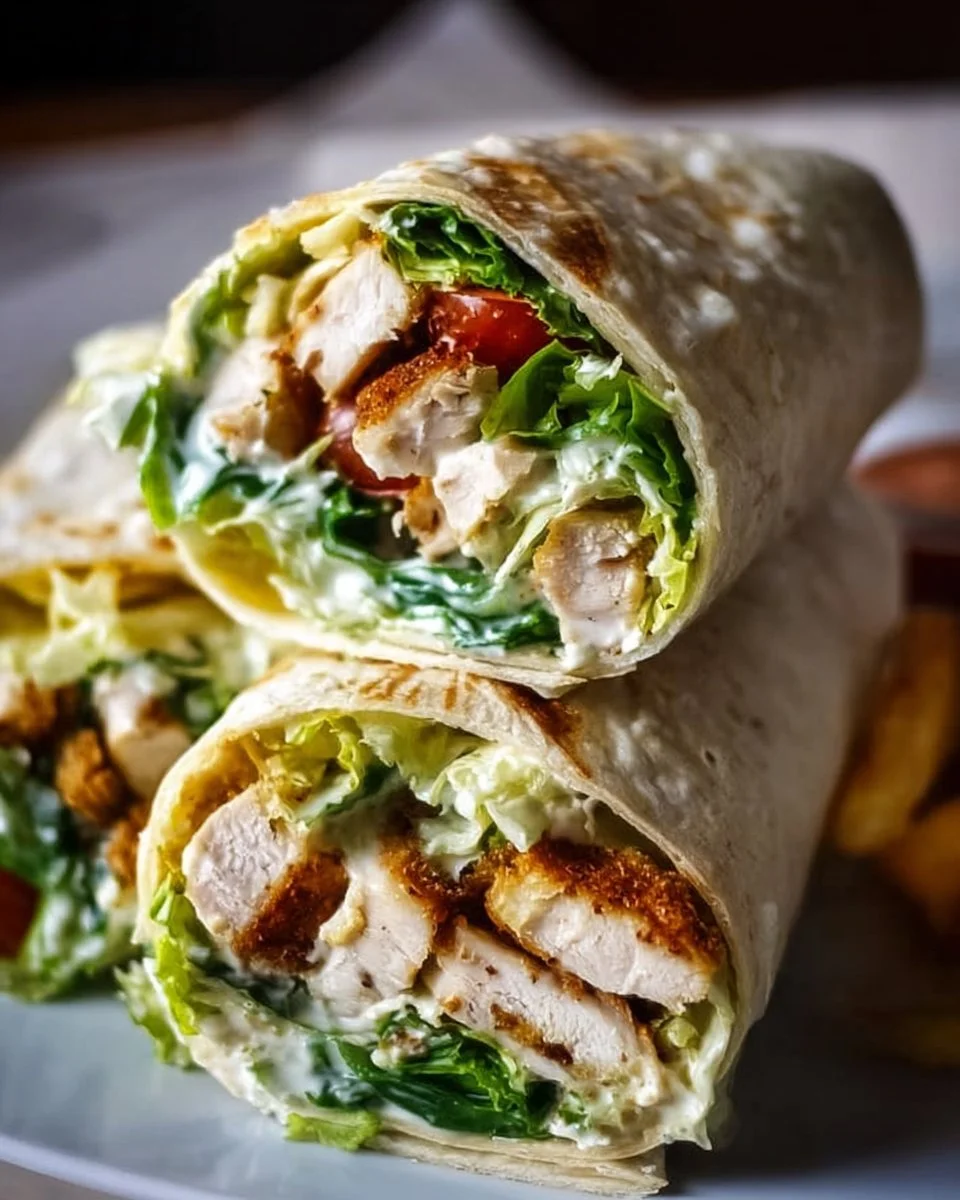 Delicious Chicken Caesar Wrap with fresh ingredients and Caesar dressing