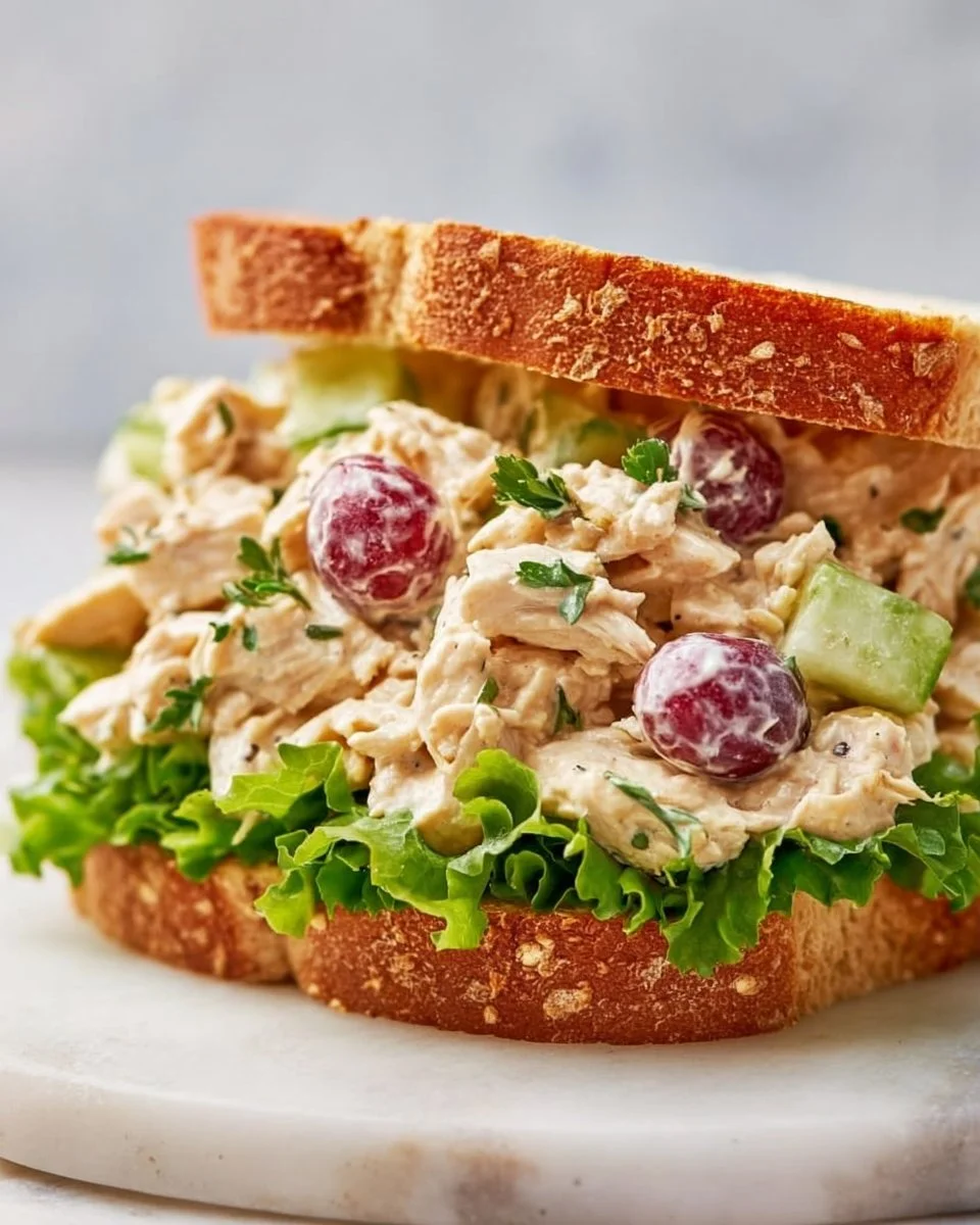 Delicious Chicken Salad Sandwich with fresh ingredients and herbs