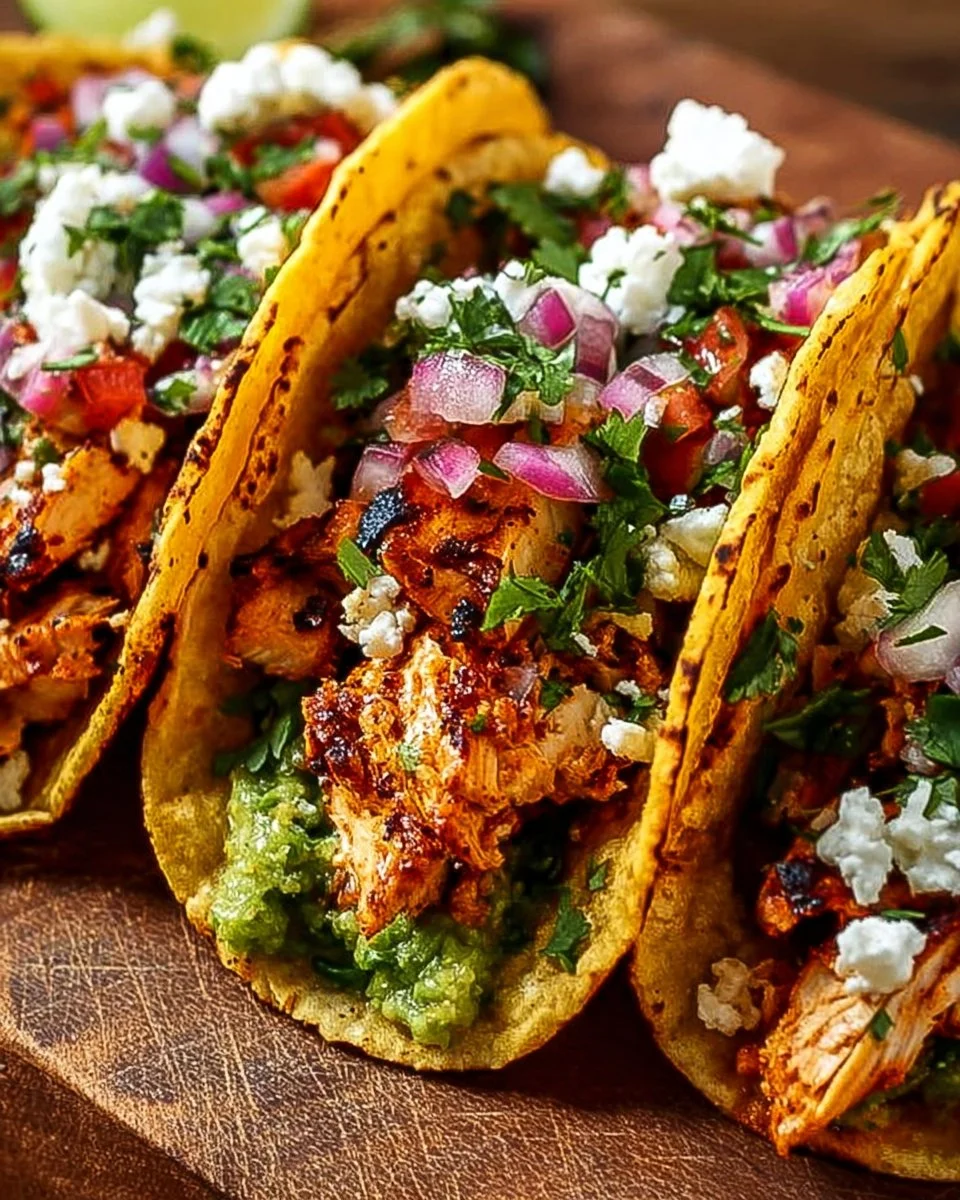 Delicious Chicken Street Tacos topped with fresh ingredients and served on a cart