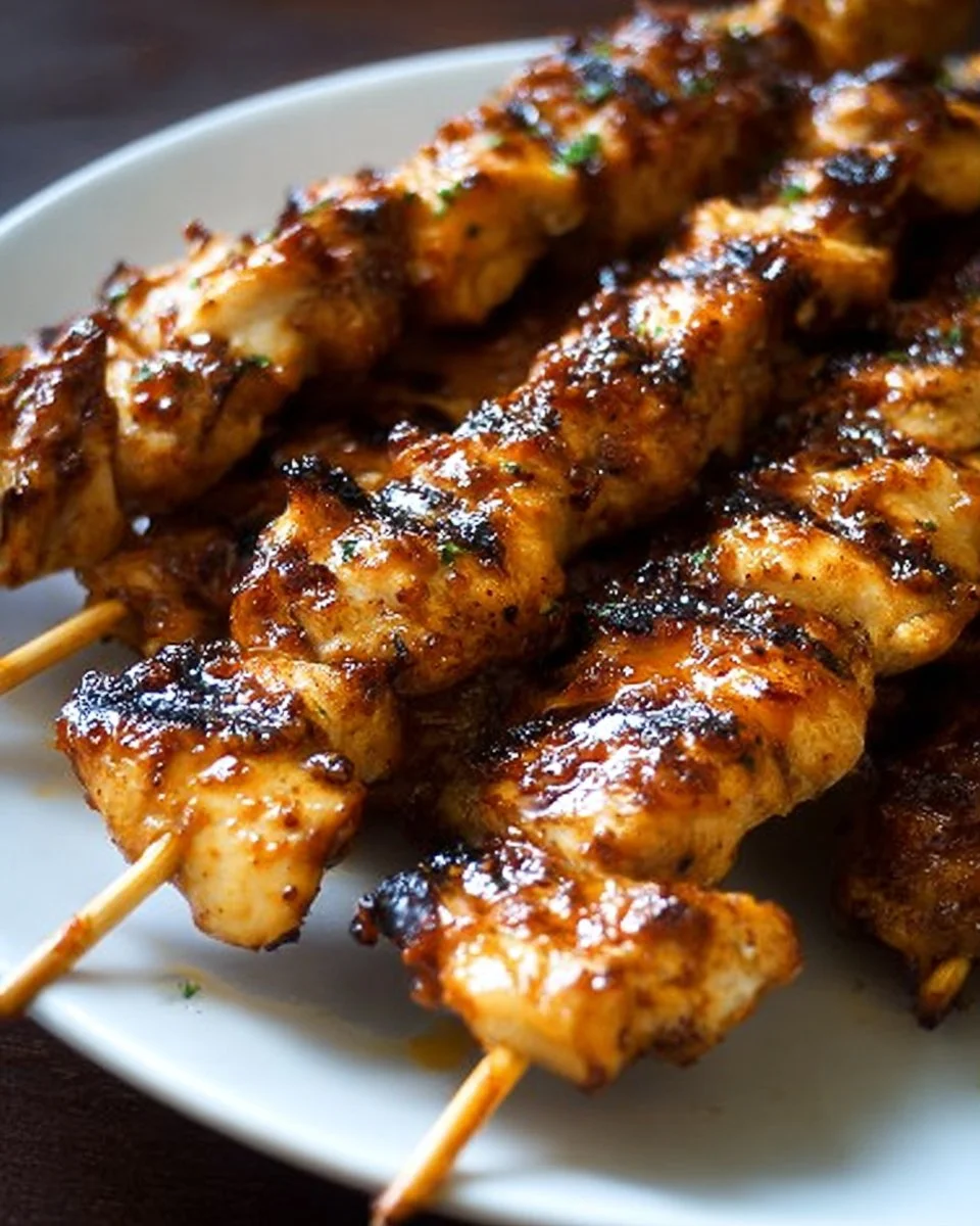 Chipotle honey chicken skewers grilled to perfection with a sweet and spicy glaze.