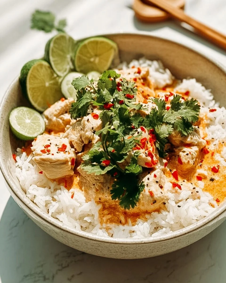 Creamy Coconut Chicken Rice Bowl with fresh ingredients and vibrant colors