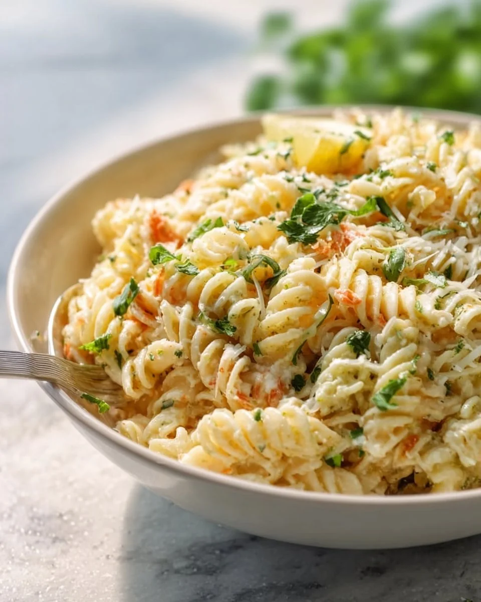 Creamy Lemon Parmesan pasta salad with fresh ingredients
