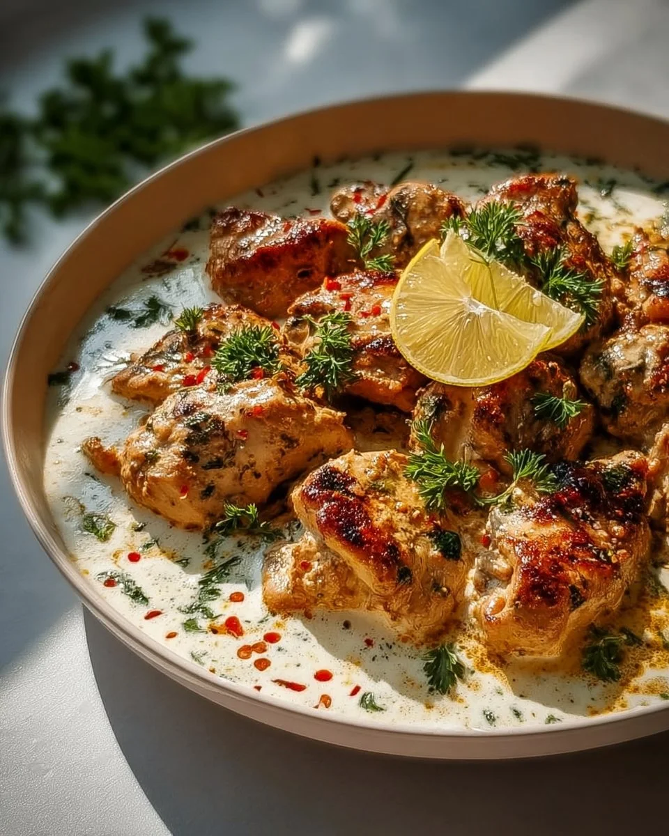 Creamy Turkish chicken dish served with fresh herbs and spices