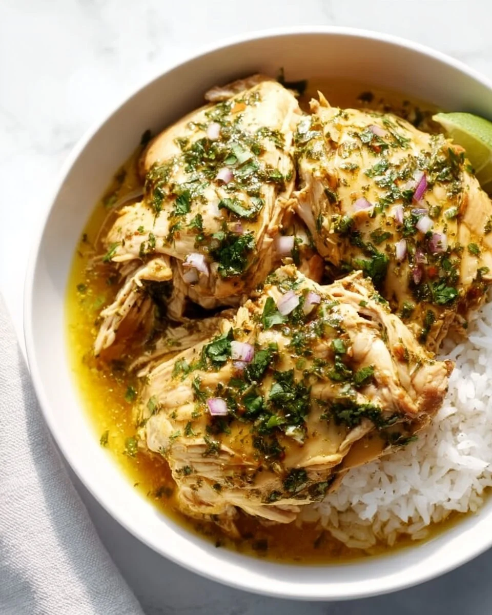 Crock Pot Cilantro Lime Chicken with fresh cilantro and lime garnish