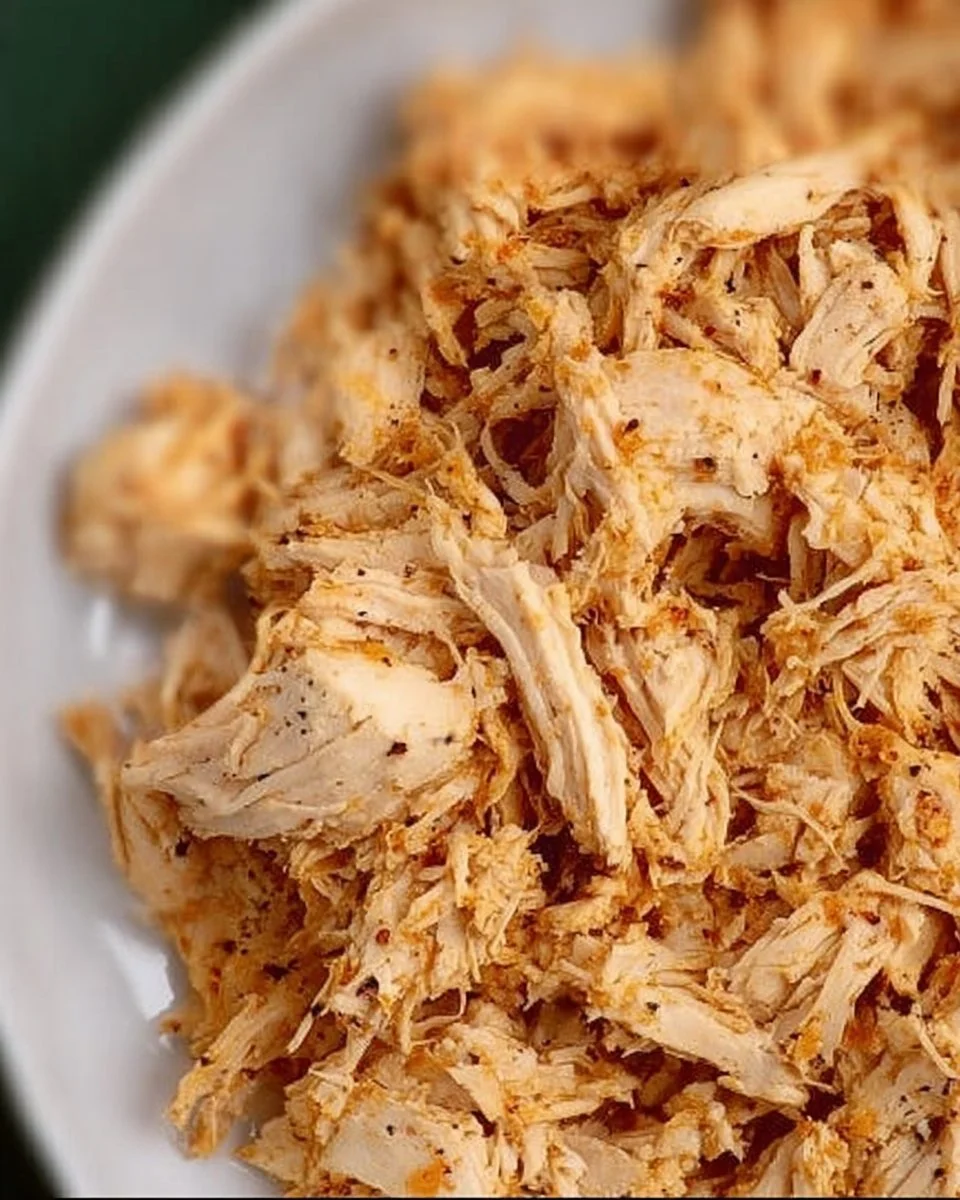 Crockpot shredded chicken tacos ready to serve with fresh toppings