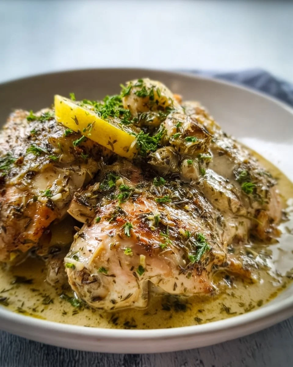 Delicious slow cooker Greek chicken served with vegetables
