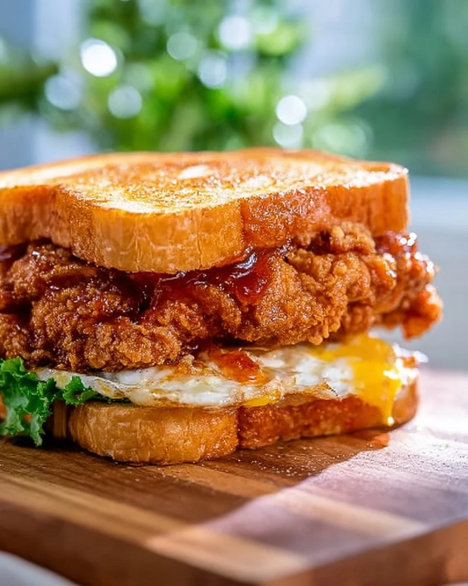 French Toast Fried Chicken Sandwich with syrup and crispy chicken