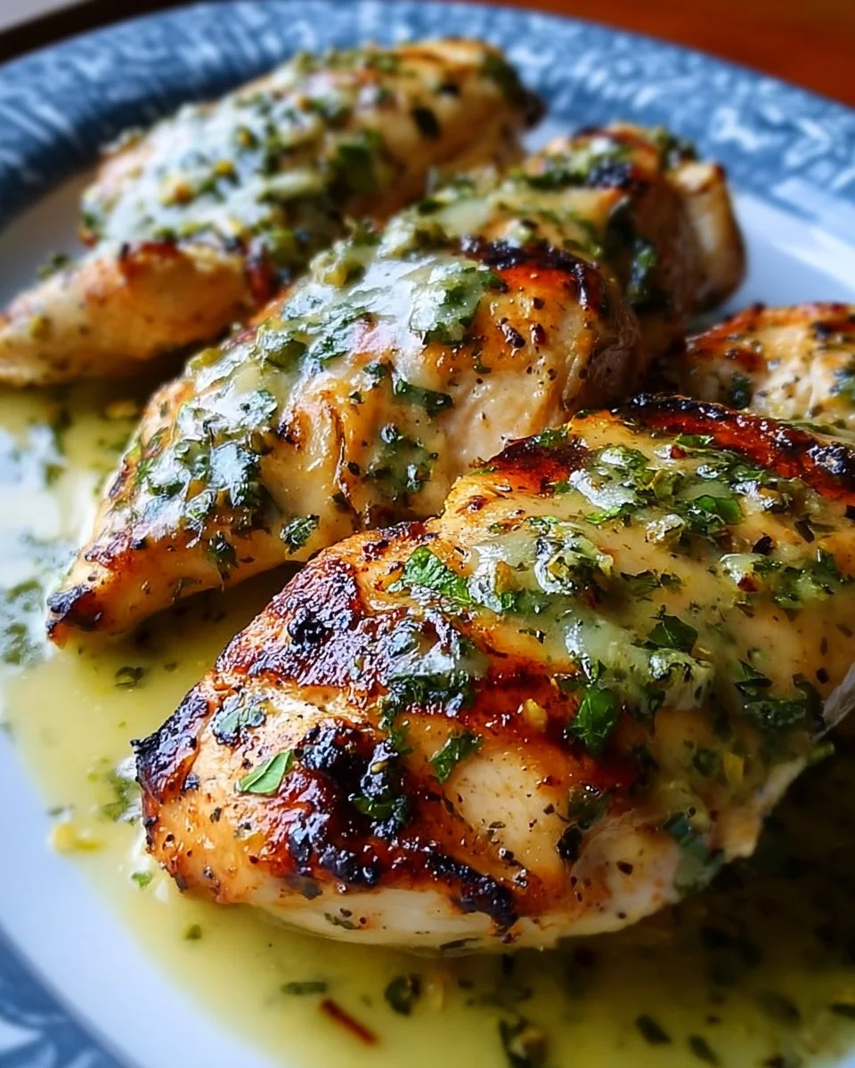 Grilled salsa verde chicken topped with pepper jack cheese on a serving plate.