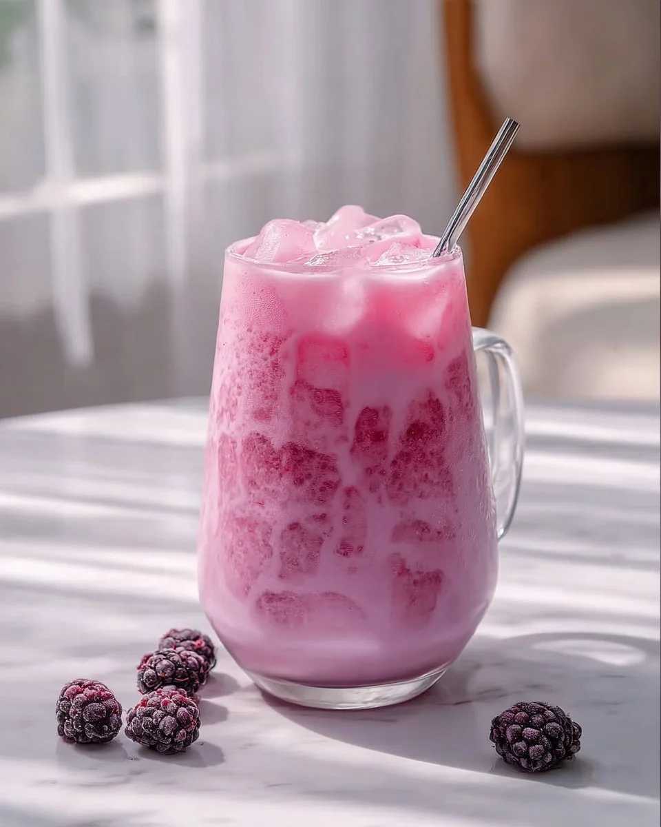 Homemade blackberry coconut pink drink inspired by Starbucks recipe
