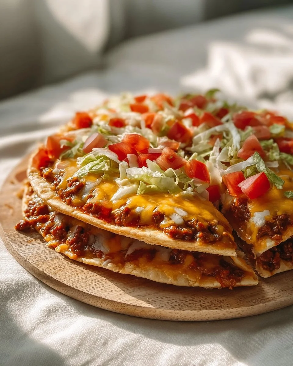 Delicious homemade Taco Bell Mexican pizza topped with fresh ingredients.
