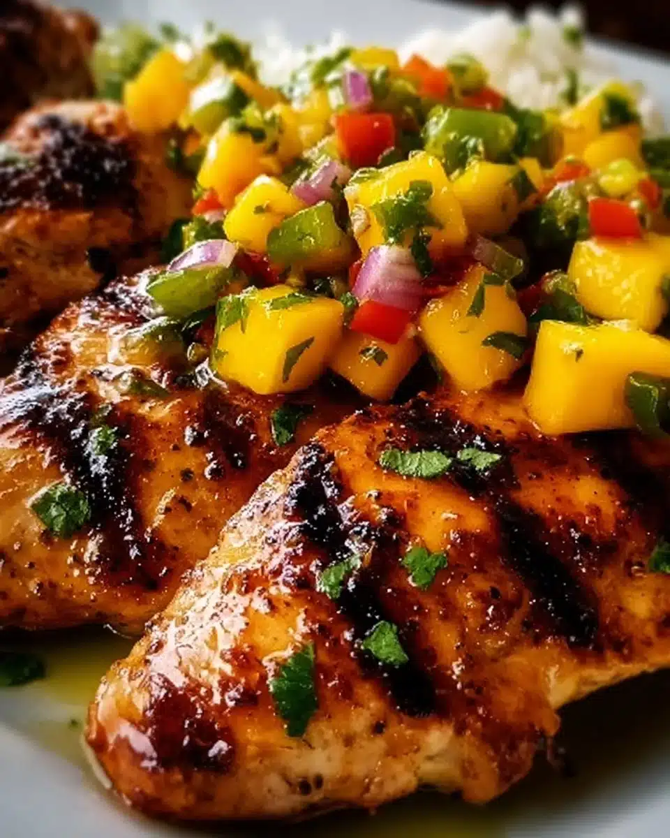 Delicious Honey Lime Chicken served with vibrant mango salsa on a plate